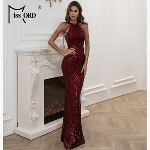 Burgundy Sequin Evening Gown